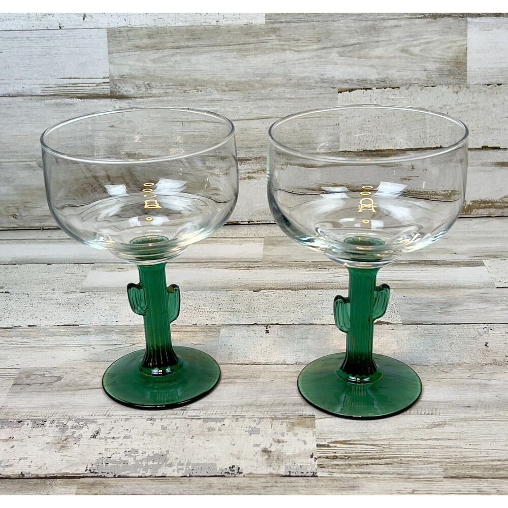 Libbey Green Cactus Stemmed Margarita/Mojito Glass Set Of 2